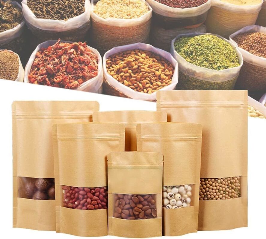 Eco-Friendly Brown Kraft Food Paper Bag with Window Zip Lock Packaging ...
